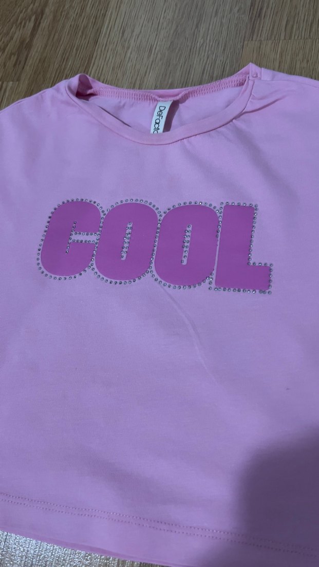 Pembe Kız Çocuk Payetli Crop Tişört - Görsel 2