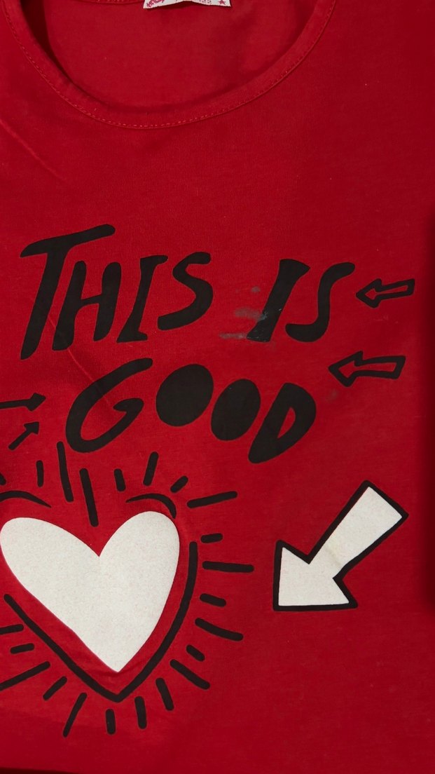 Kız Çocuk Kırmızı Baskılı Kısa Kollu Tişört - Görsel 3