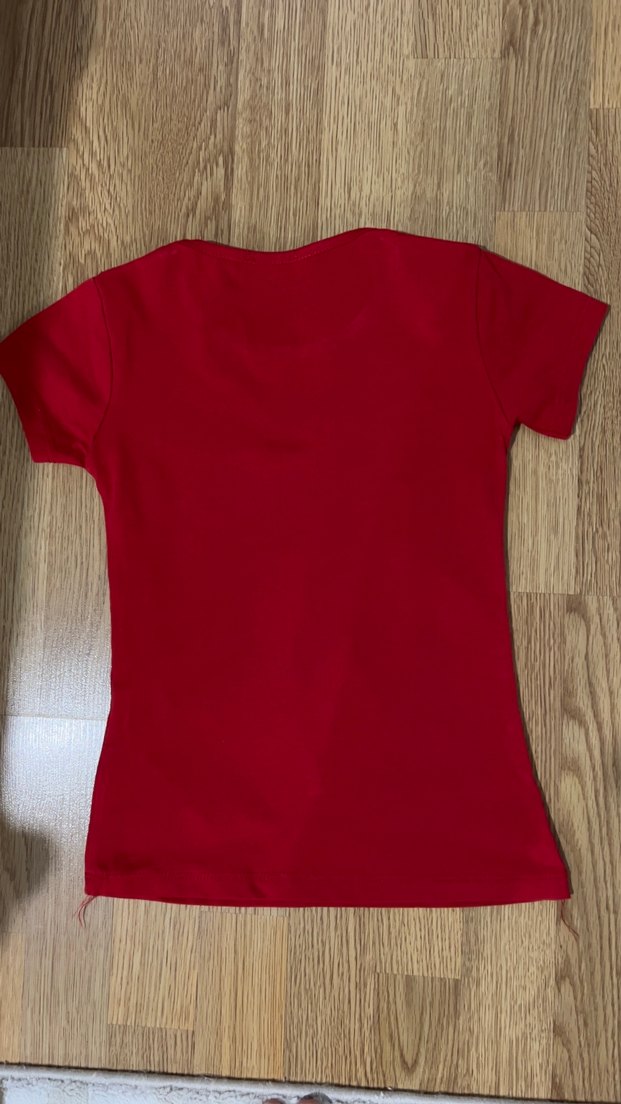 Kız Çocuk Kırmızı Baskılı Kısa Kollu Tişört - Görsel 2