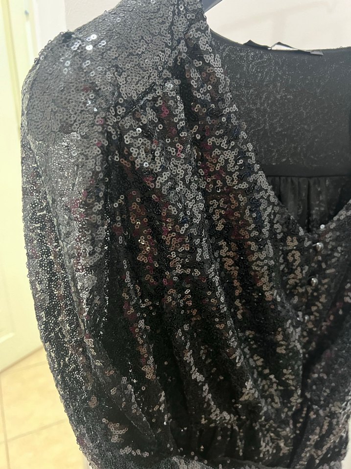 Siyah Uzun Kollu Yılan Desenli Gece Elbisesi - Görsel 5