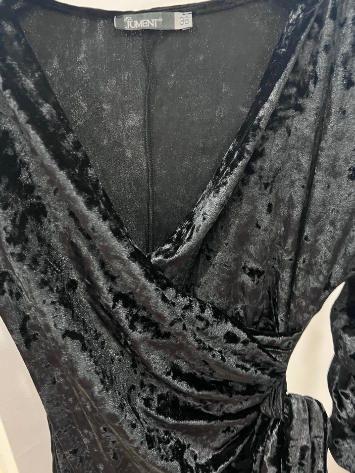 Drapeli Siyah Uzun Kollu Gotik Elbise - Görsel 3