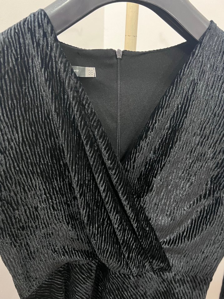 Siyah Drapeli Uzun Kollu Kadın Elbise - Görsel 3