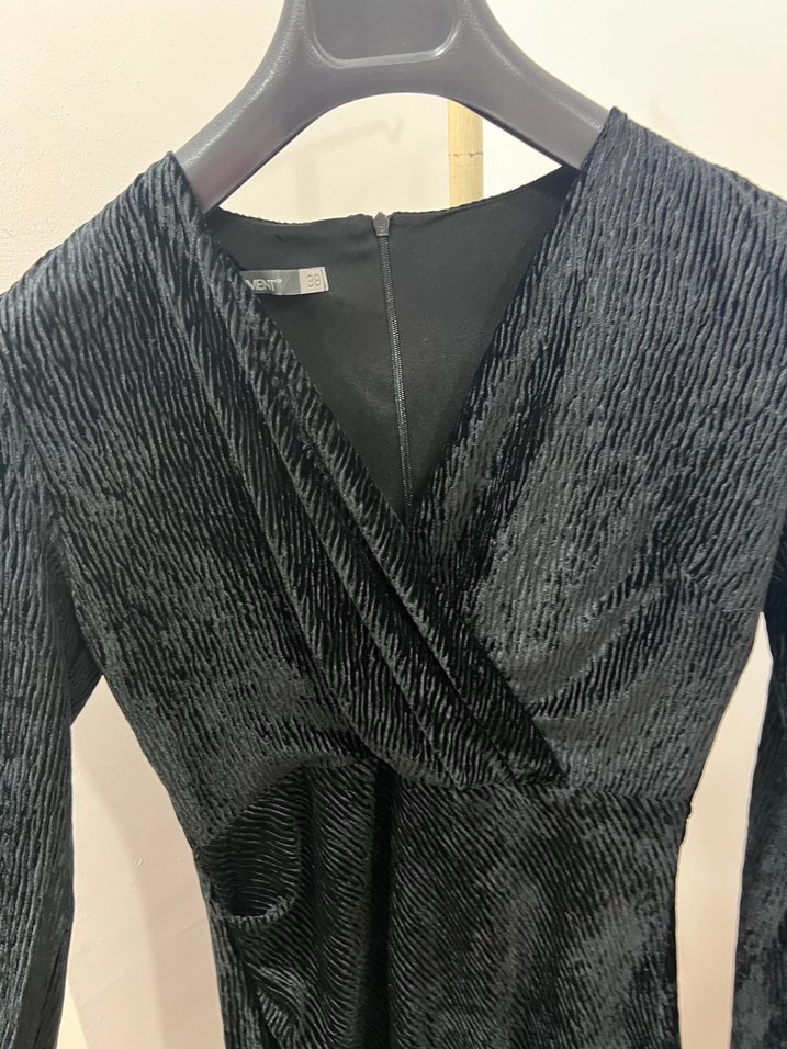 Siyah Drapeli Uzun Kollu Kadın Elbise - Görsel 4