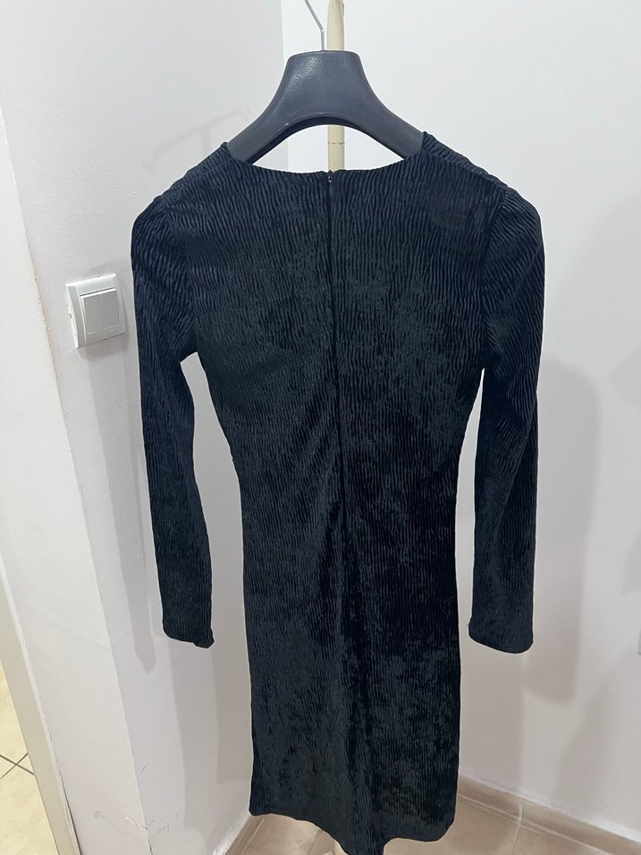 Siyah Drapeli Uzun Kollu Kadın Elbise - Görsel 2