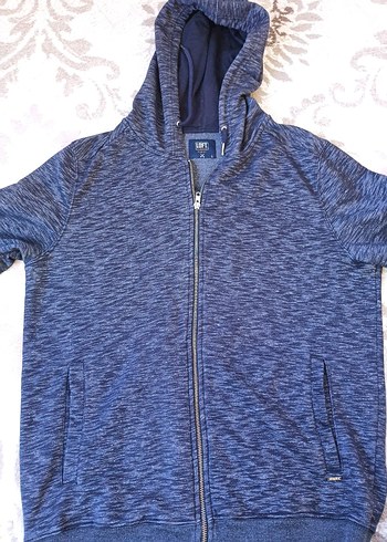 Loft Kapüşonlu Fermuarlı Erkek Mavi Sweatshirt