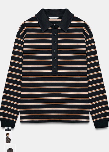 Zara Cizgili Lacivert Polo Tisort
