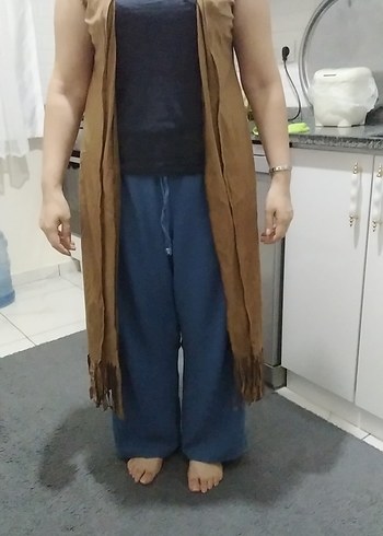 Diğer Kahverengi Süet Püsküllü Midi Yelek