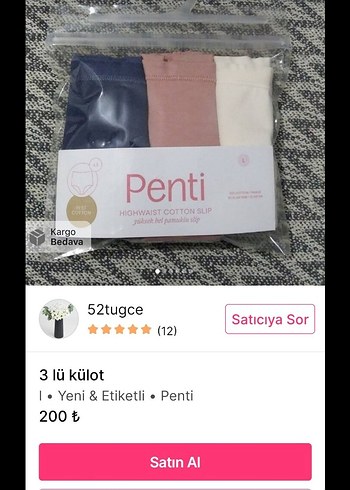 l Beden çeşitli Renk Penti 3 lü külot