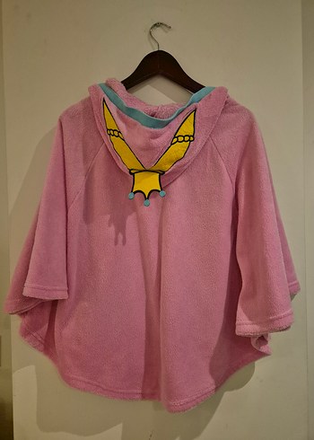 Kız Çocuk Pembe Kapüşonlu Polar Panço - Görsel 3