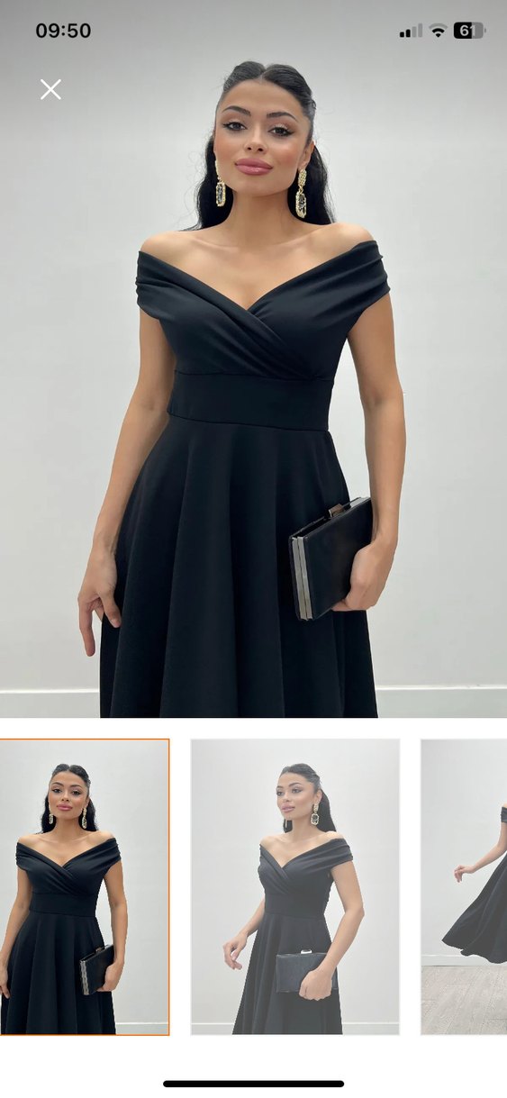 abiye siyah kayık yaka elbise - Görsel 3