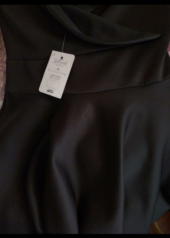 abiye siyah kayık yaka elbise - Görsel 2