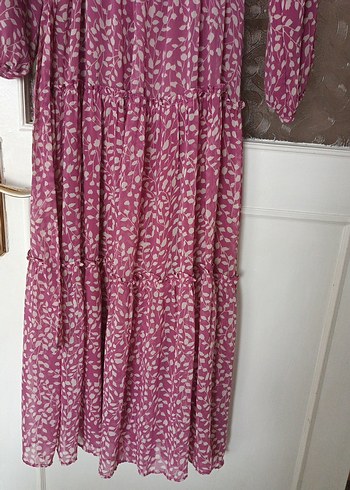 Pembe Bohem Uzun Kollu Pileli Elbise - Görsel 6