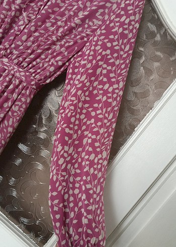 Pembe Bohem Uzun Kollu Pileli Elbise - Görsel 7