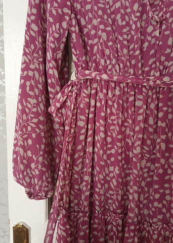 Pembe Bohem Uzun Kollu Pileli Elbise - Görsel 4