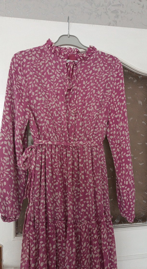 Pembe Bohem Uzun Kollu Pileli Elbise - Görsel 2