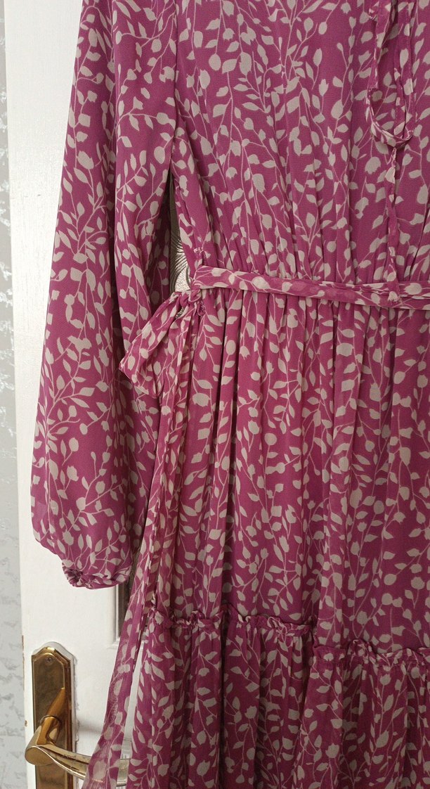 Pembe Bohem Uzun Kollu Pileli Elbise - Görsel 4