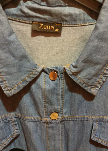 l Beden Düğmeli Kadın Mavi Denim Ceket