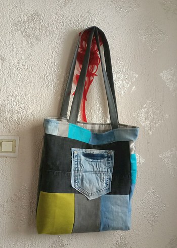 Beden çeşitli Renk Nakışlı Gri Kot Kadın Omuz Çantası