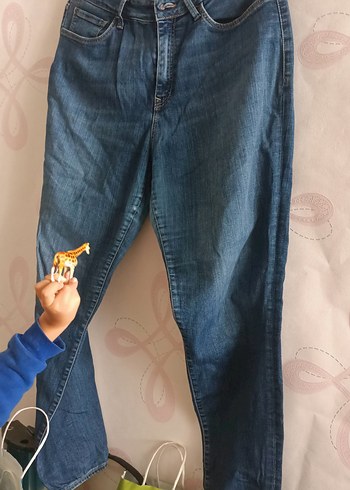 Kadın Mavi Rahat Kesim Midi Boy Kot Pantolon - Görsel 2