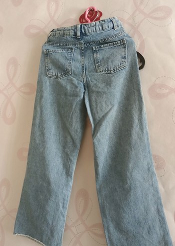 Kadın Pastel Mavi Yırtık Bol Kesim Denim Pantolon - Görsel 5