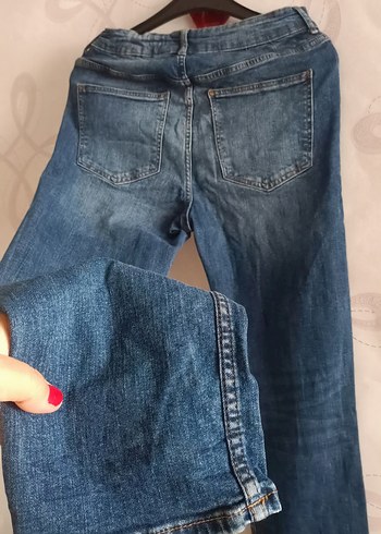 Düğmeli Mavi Kadın Midi Boy Kot Pantolon - Görsel 5