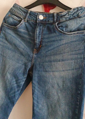 Düğmeli Mavi Kadın Midi Boy Kot Pantolon - Görsel 2