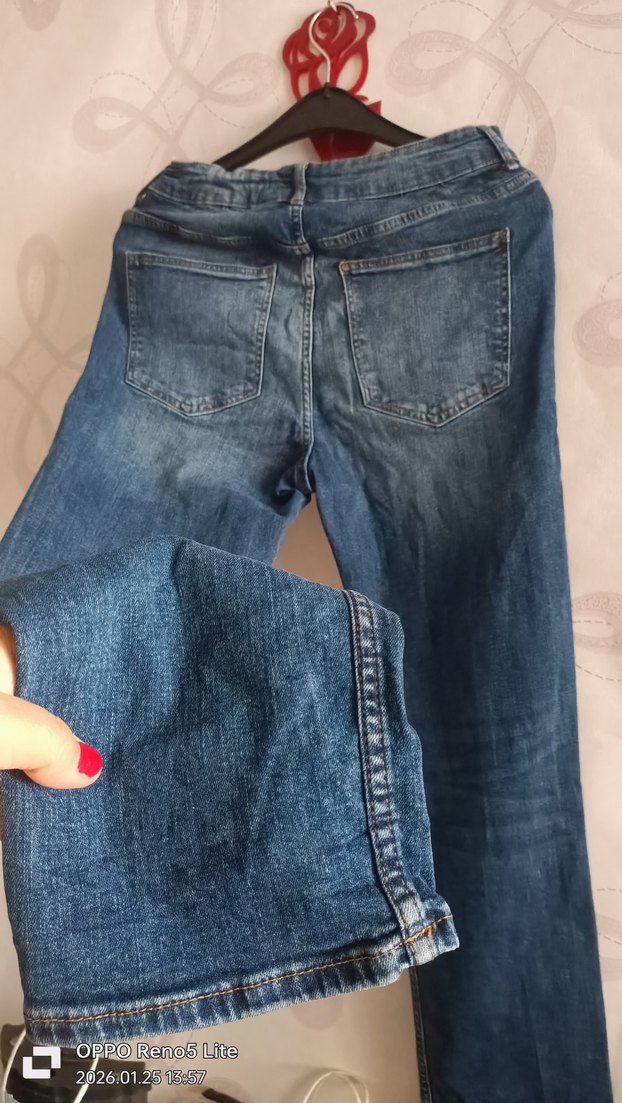 Düğmeli Mavi Kadın Midi Boy Kot Pantolon - Görsel 5