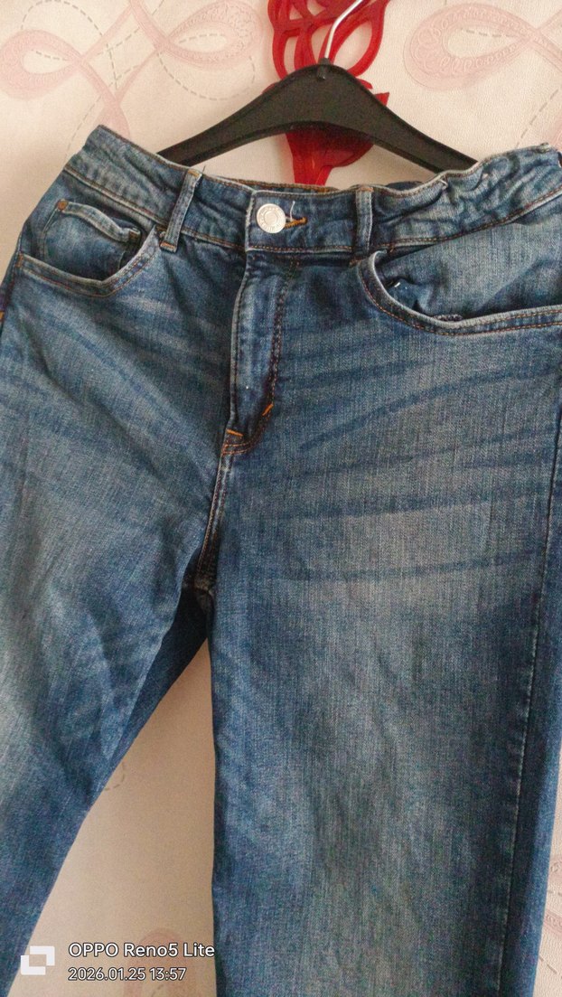 Düğmeli Mavi Kadın Midi Boy Kot Pantolon - Görsel 2