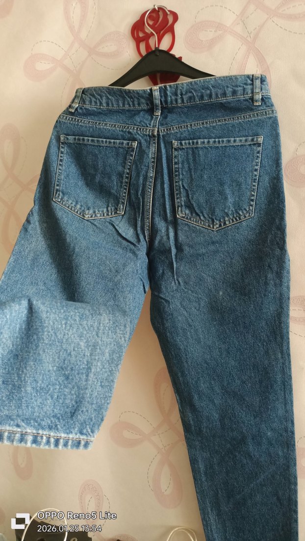 Mavi Bol Kesim Midi Kot Pantolon - Görsel 4