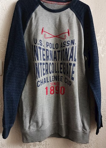 U.S. Polo Assn. Gri Baskılı Erkek Sweatshirt