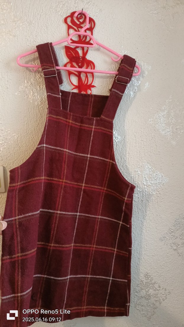 Bordo Ekose Mini Askılı Kısa Tulum - Görsel 2