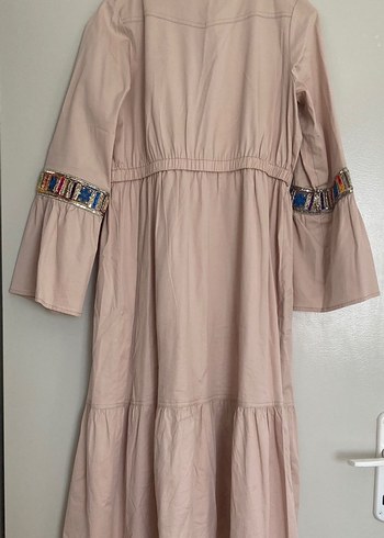 Boncuk İşlemeli Bej Uzun Bohem Trençkot - Görsel 3