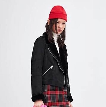 Zara kürklü biker mont