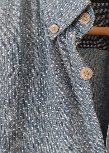 s Beden Düğmeli Mavi Denim Erkek Gömlek