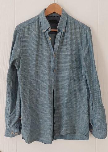 Düğmeli Mavi Denim Erkek Gömlek
