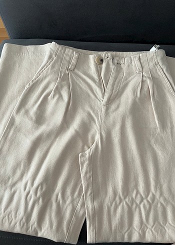 xs Beden ten rengi Renk Kadın krem keten Regular Fit Pantolon