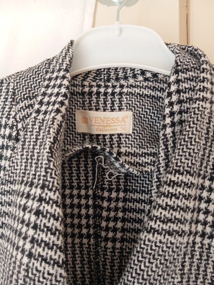 Gri Ekose Desenli Uzun Kadın Kaban - Görsel 2