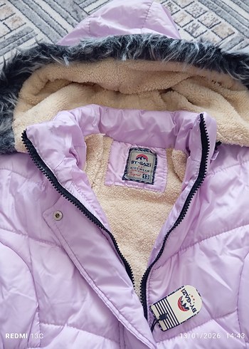 Kürklü Kapüşonlu lila Kız Mont - Görsel 2