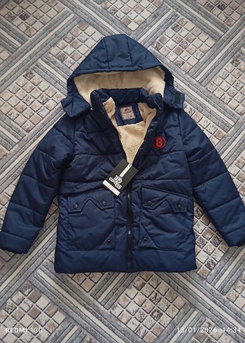 Erkek Çocuk Lacivert Kapüşonlu Düğmeli Mont - Görsel 4