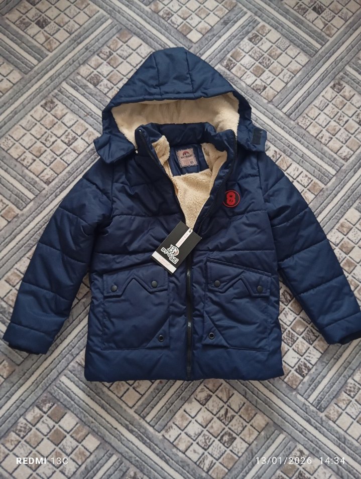 Erkek Çocuk Lacivert Kapüşonlu Düğmeli Mont - Görsel 4