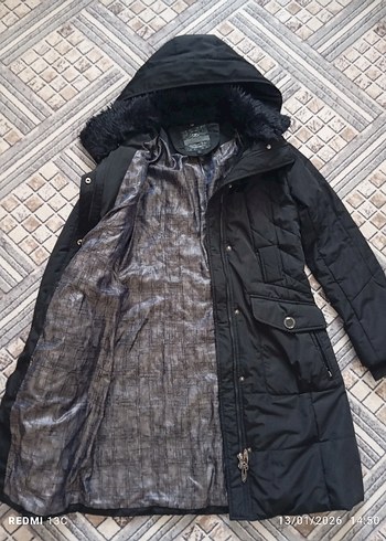 Siyah Kadın Midi mont, Kürklü Kapüşonlu - Görsel 2