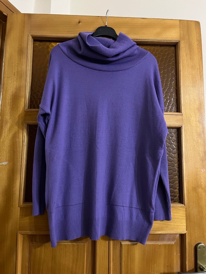 Mor Boğazlı Uzun Kollu Salaş Kazak - Görsel 2