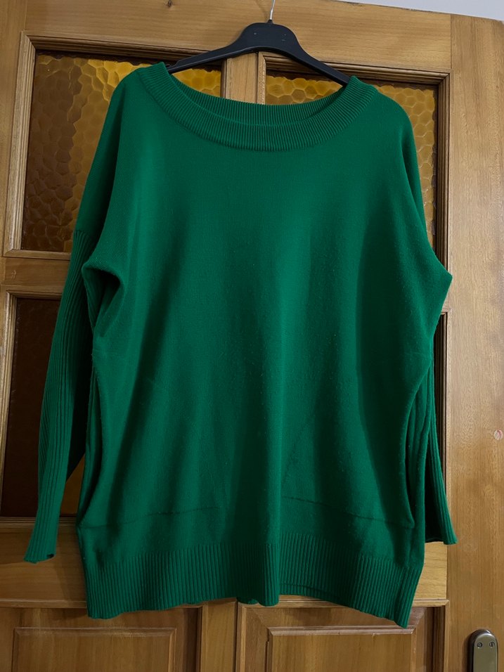 Kadın Yeşil Triko Salaş Kazak - Görsel 2