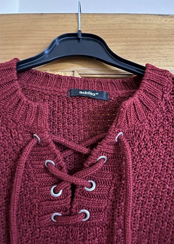 Bordo Triko Bağcıklı Kadın Kazak - Görsel 5