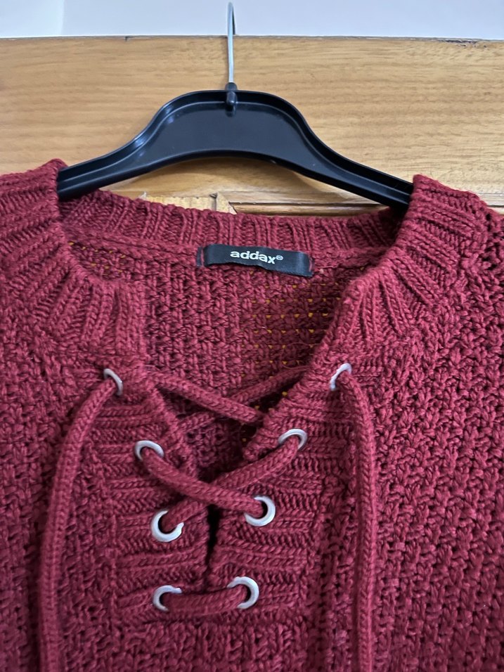 Bordo Triko Bağcıklı Kadın Kazak - Görsel 5