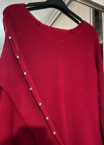 Kırmızı Örgü Kadın Kazak - Görsel 3