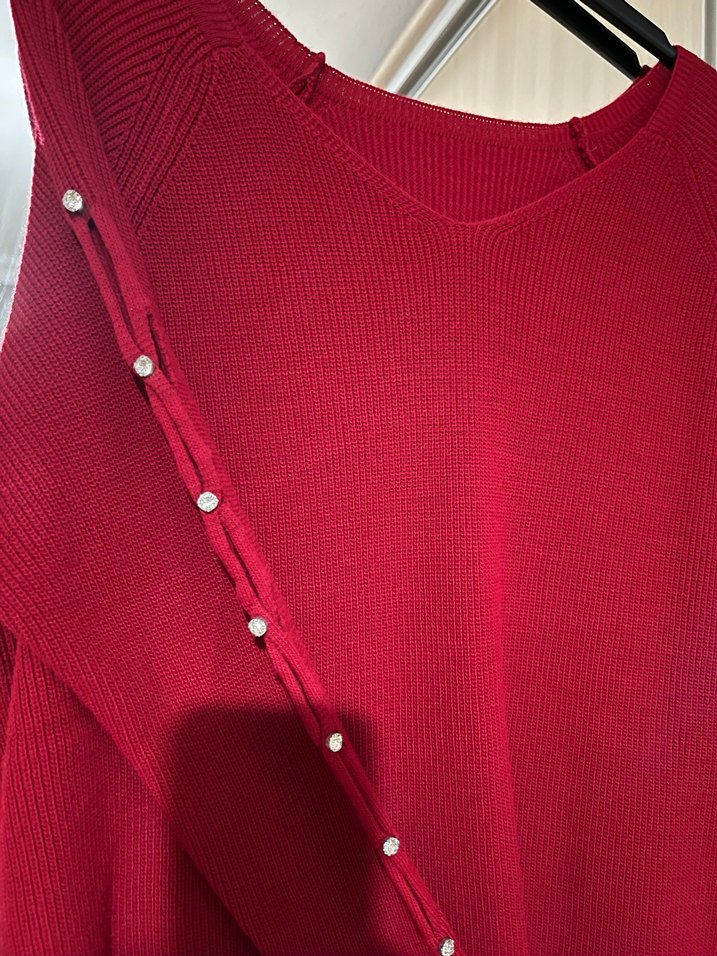 Kırmızı Örgü Kadın Kazak - Görsel 4