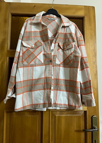 Düğmeli Bej Ekose Kadın Gömlek - Görsel 6