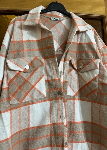 Düğmeli Bej Ekose Kadın Gömlek - Görsel 3