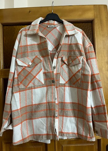 Düğmeli Bej Ekose Kadın Gömlek - Görsel 2